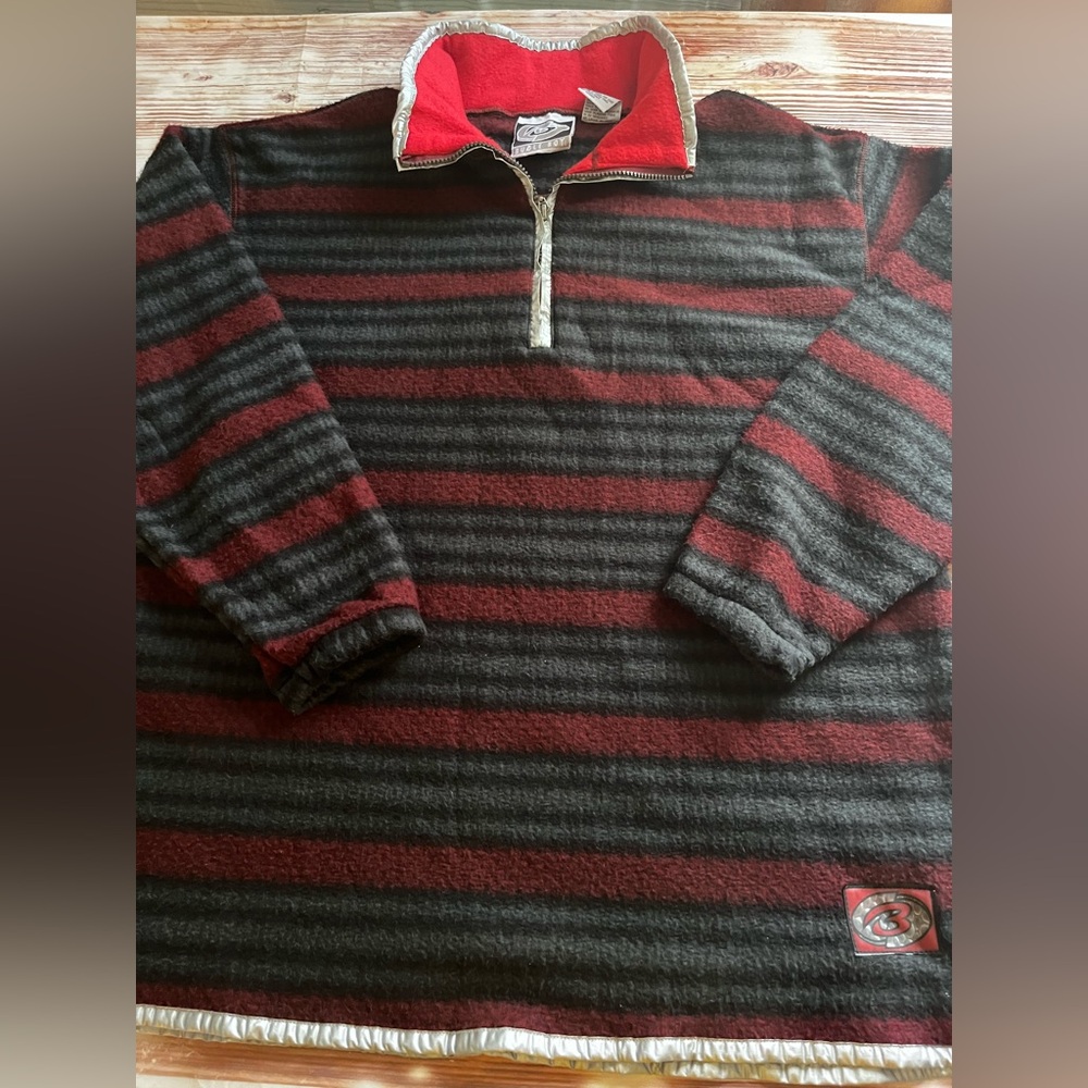 Unique Vintage Bugle Boy 1/4 Zip Fleece Bold Striped Men's Sweater M